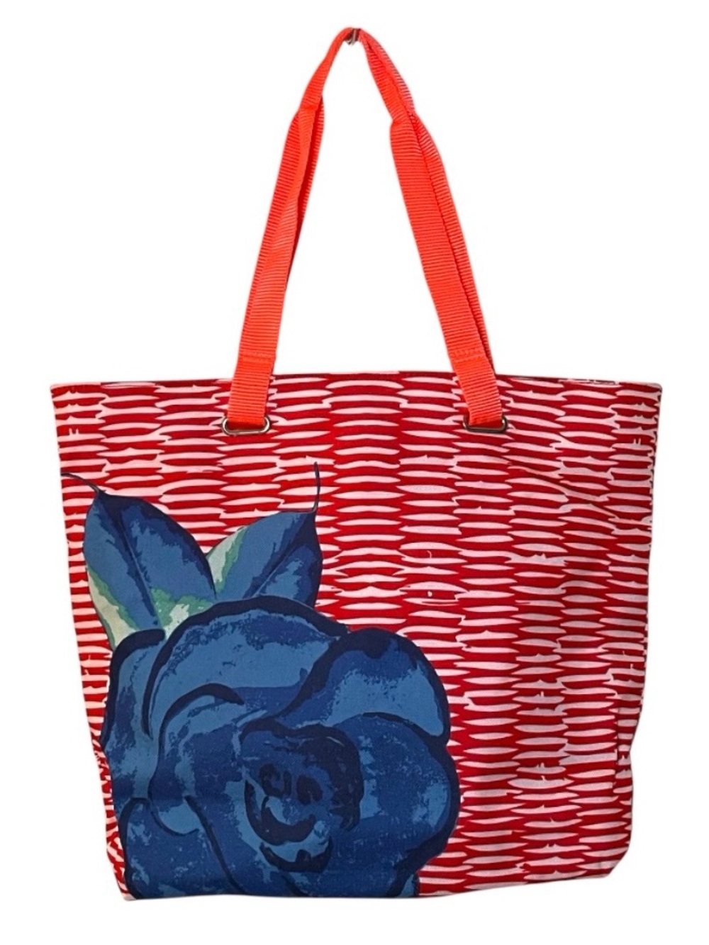 Lancôme Beach Shoulder Carryall Tote Bag - Coral Red White Blue Flower - NEW